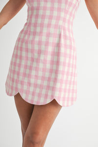 easy choice plaid scallop hem mini dress