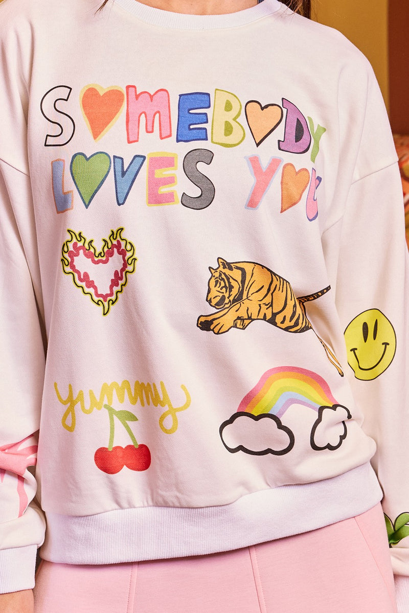 somebody loves you graphic crewneck
