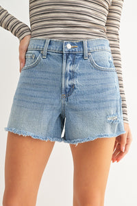 real time stretch light denim shorts