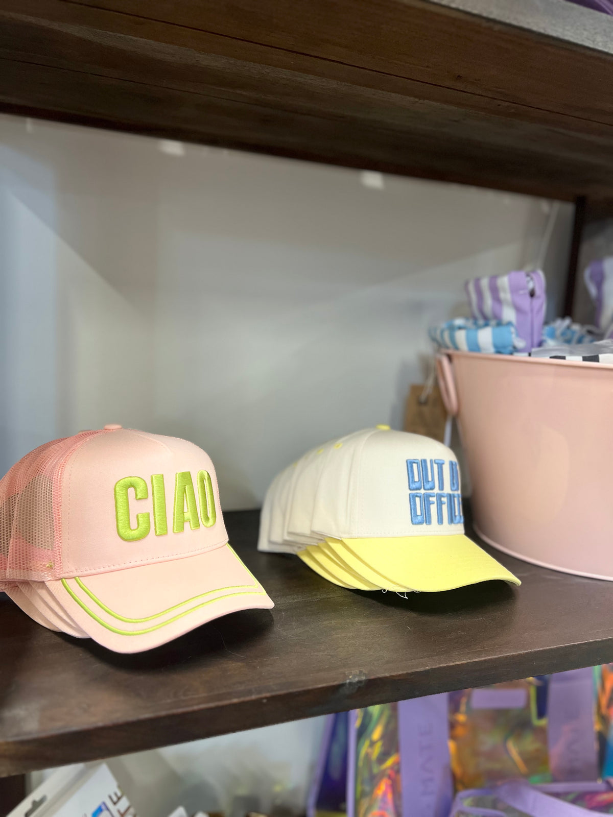 ciao pink canvas trucker hat