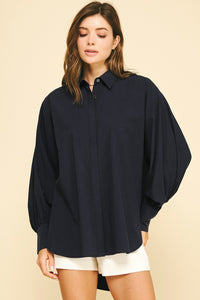 balloon sleeve collared high-low top