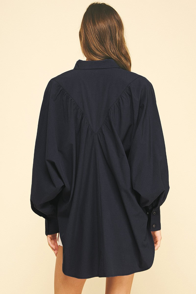 balloon sleeve collared high-low top
