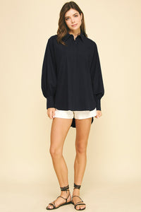 balloon sleeve collared high-low top