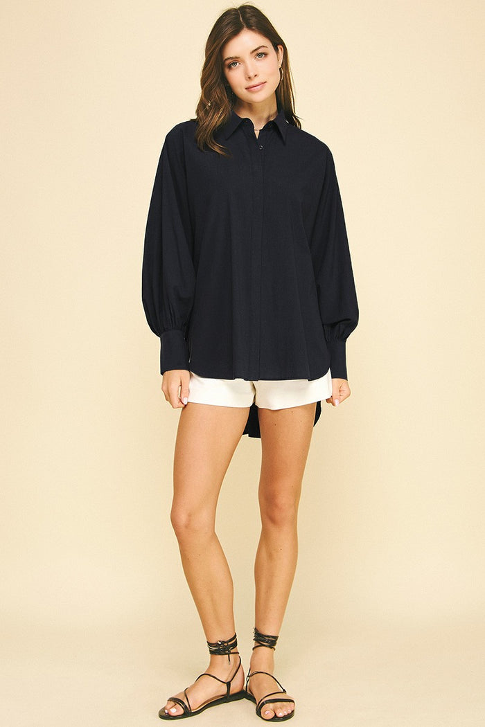 balloon sleeve collared high-low top