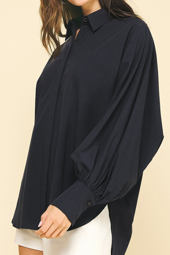 balloon sleeve collared high-low top