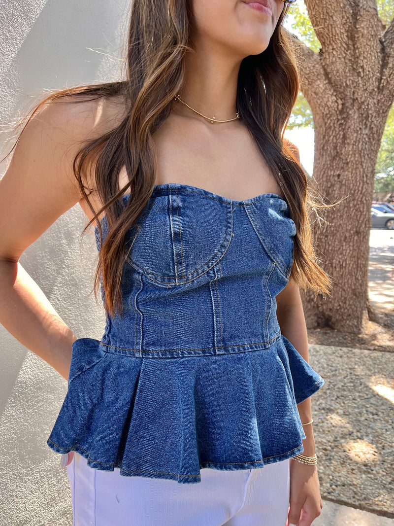 give it a go peplum denim top