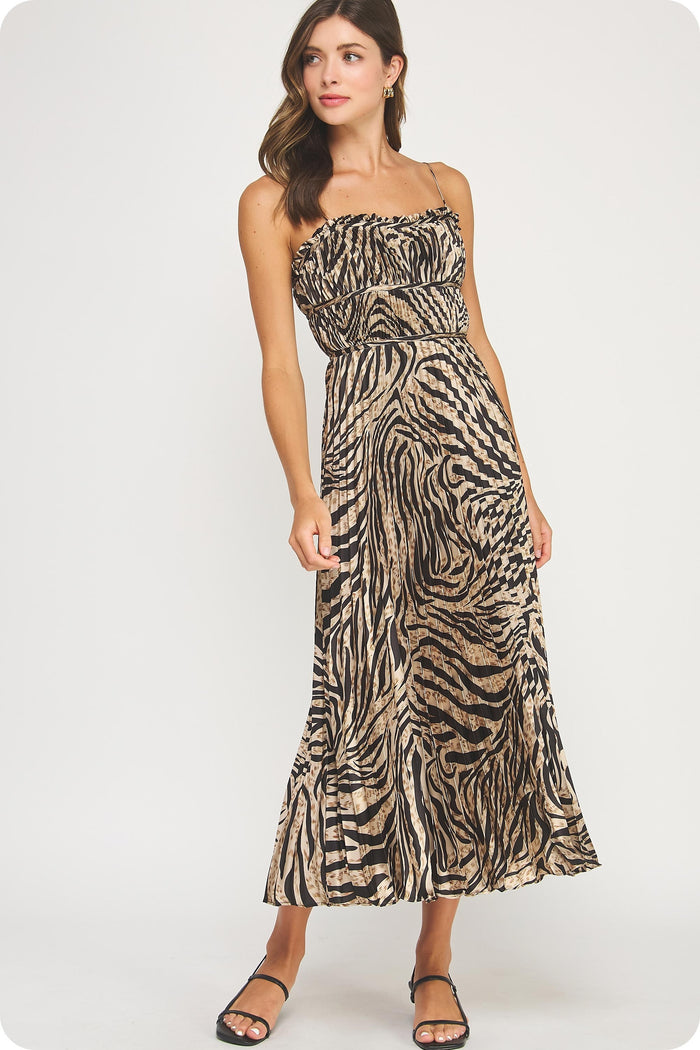 strut your stuff zebra satin midi dress