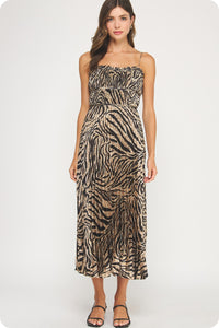 strut your stuff zebra satin midi dress