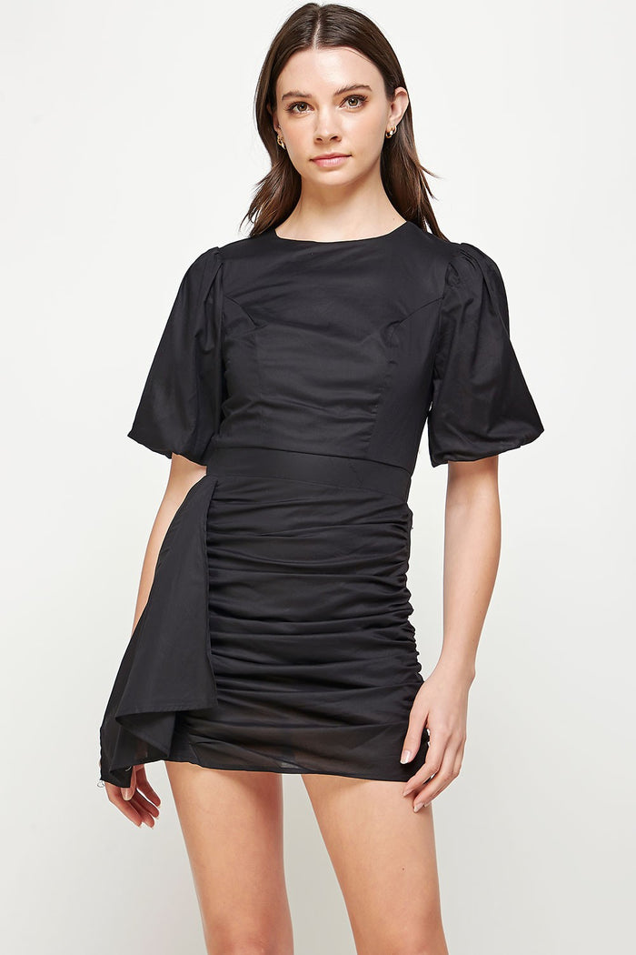 mia rouched puff sleeve dress