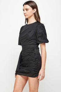 mia rouched puff sleeve dress