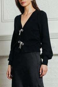 polly ribbon trim knit cardigan