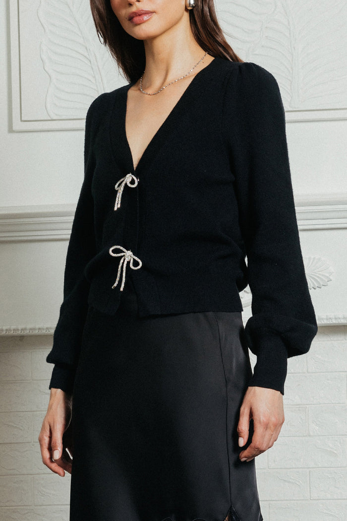 polly ribbon trim knit cardigan