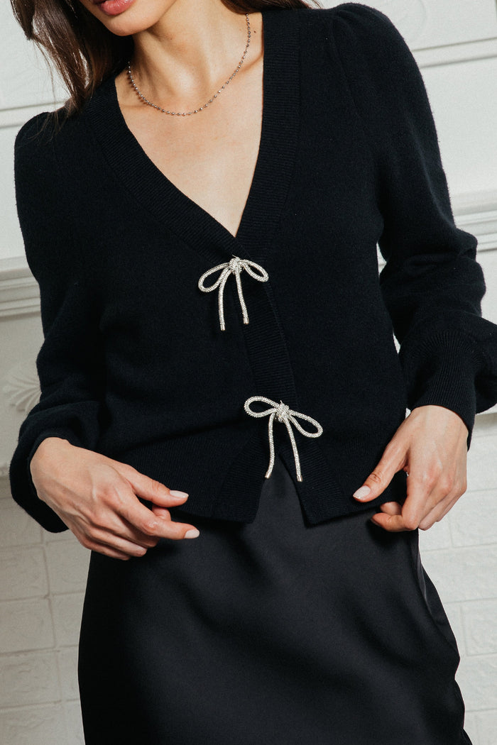 polly ribbon trim knit cardigan