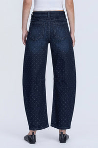 dark wash embellished barrel denim