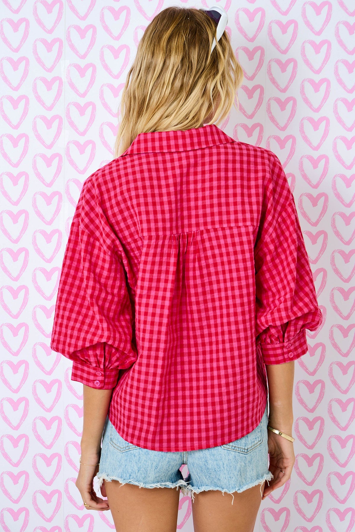 greer 3/4 length button-up top