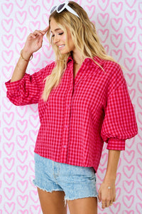 greer 3/4 length button-up top