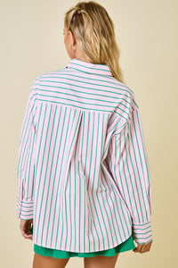 serena striped oversized button-down top