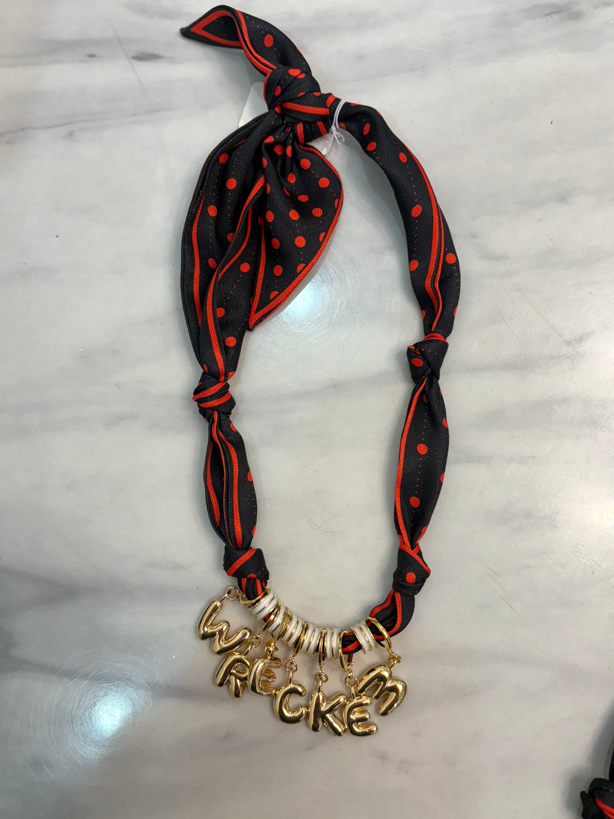 tech game day bubble letter scarf necklace