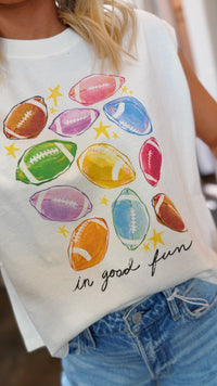 pastel footballs in good fun tank