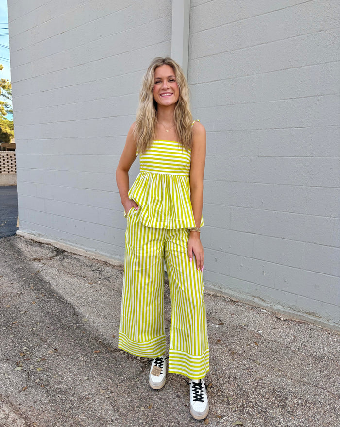 along the lines striped pants