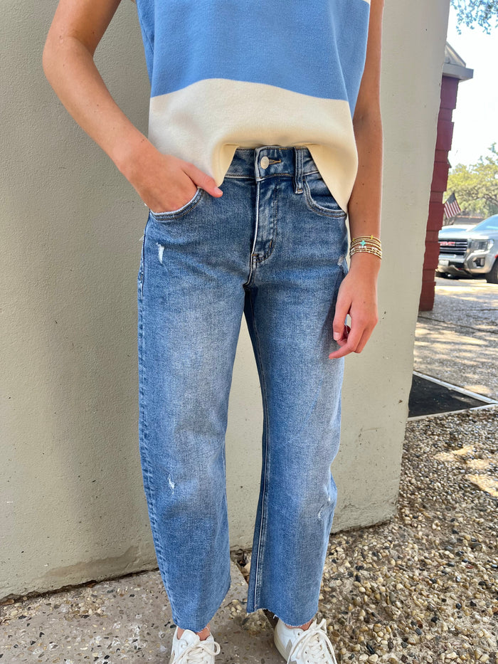 hallie high-rise slim barrel denim