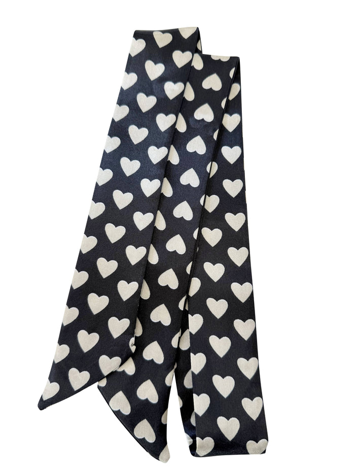 knotted black and white heart print scarf necklace