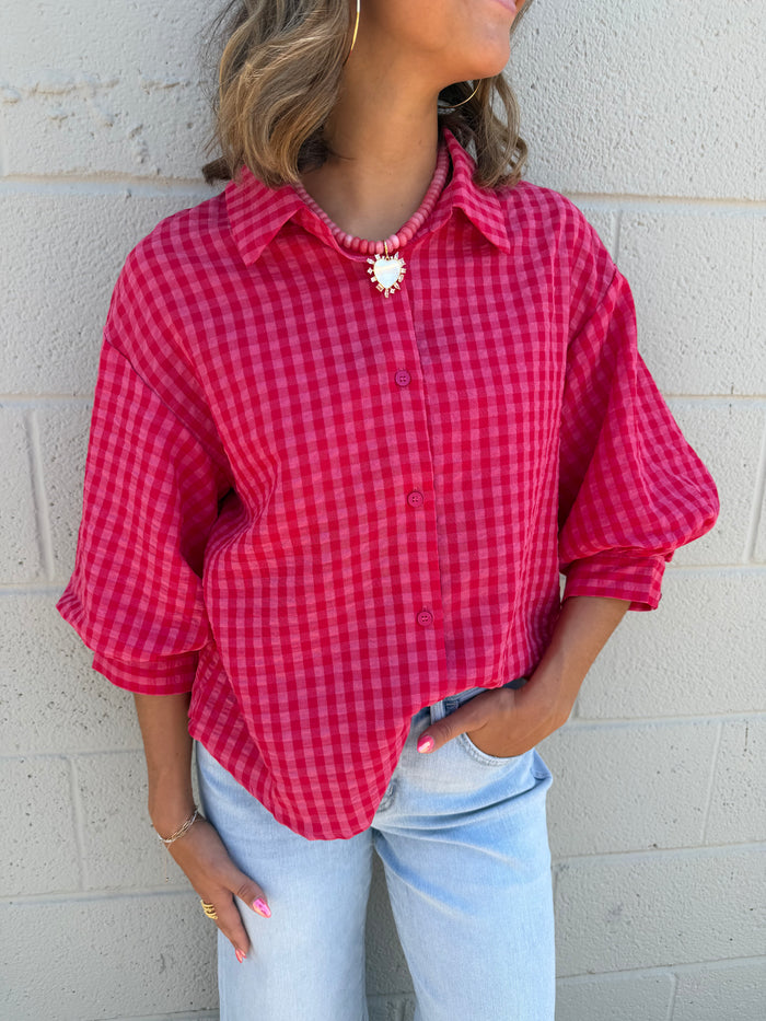 greer 3/4 length button-up top