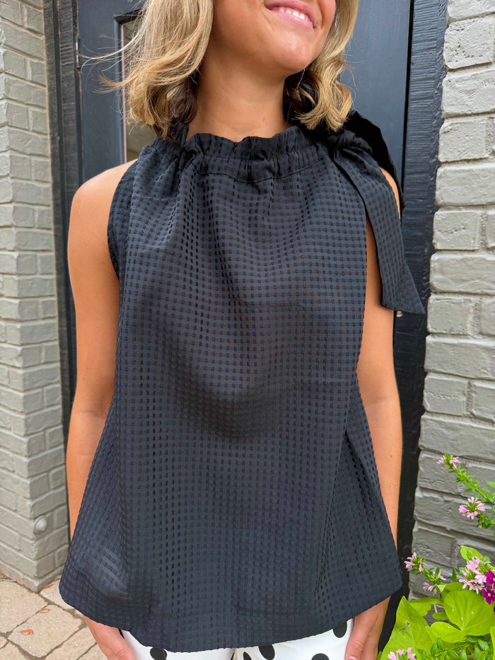 millie ruffle neck tie top
