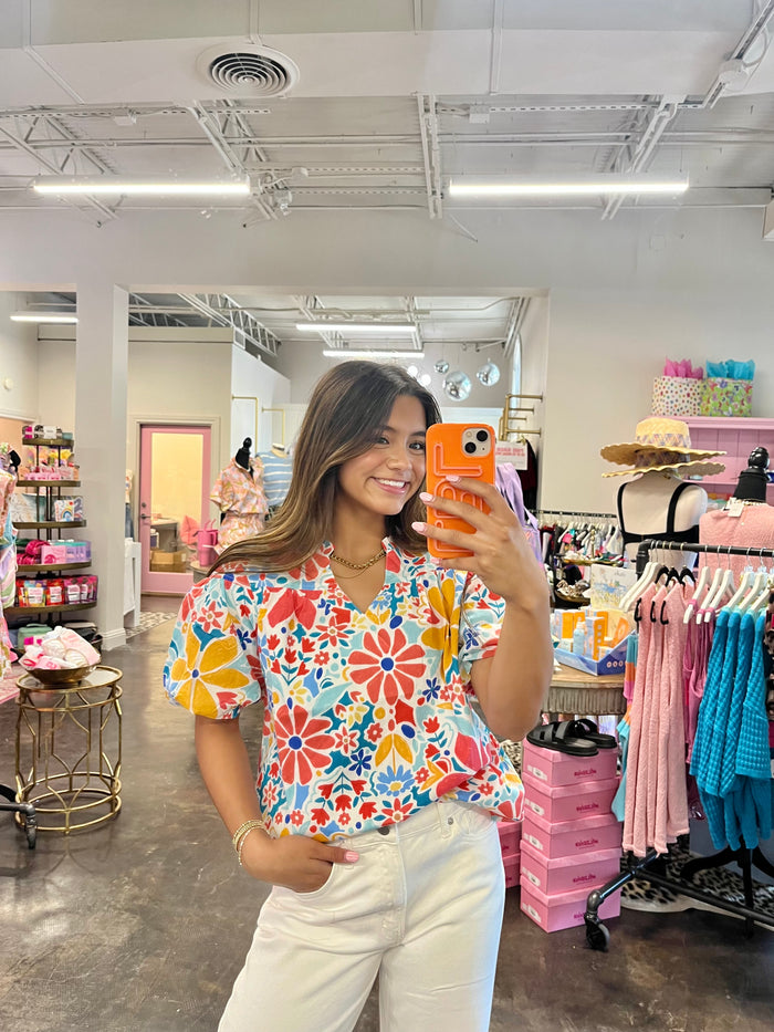 charlotte floral split neck top