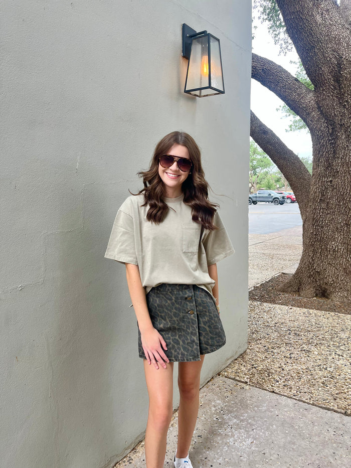 in my element leopard denim skort