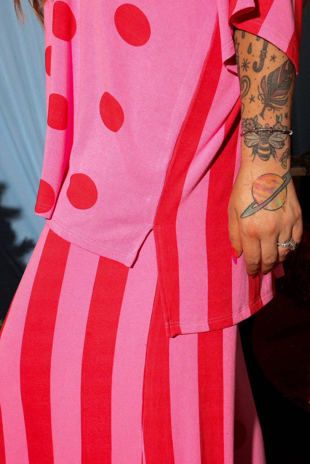 heat stroke ribbed pink set