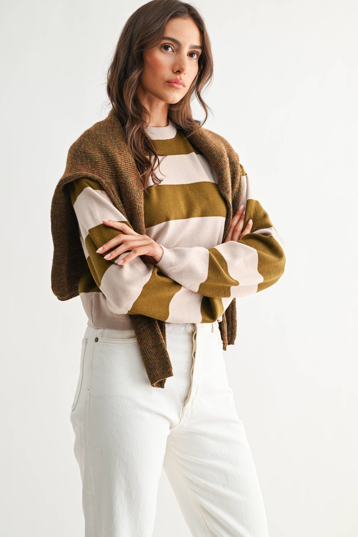 olive stripe cropped sweater