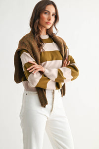 olive stripe cropped sweater