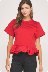 logan mixed media peplum top
