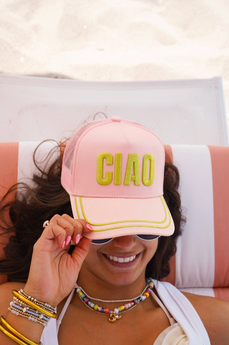 ciao pink canvas trucker hat