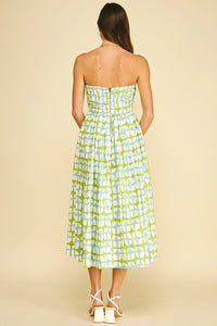 gia strapless midi dress