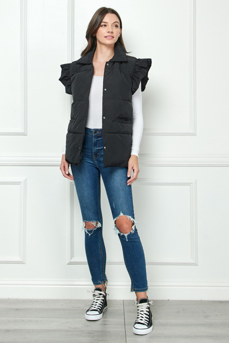 got a hold on me black ruffle puffer vest