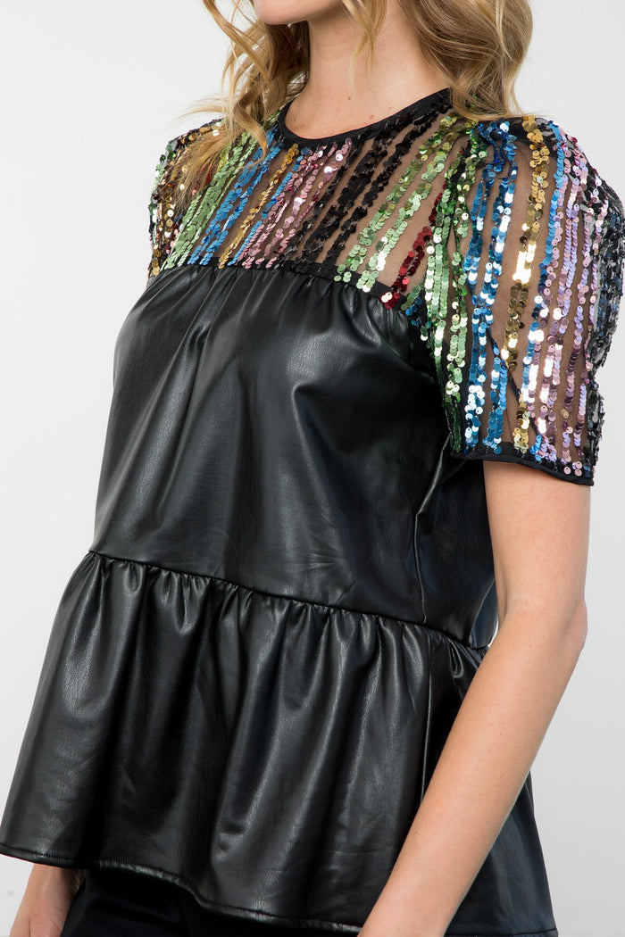 say it aint so sequin leather top