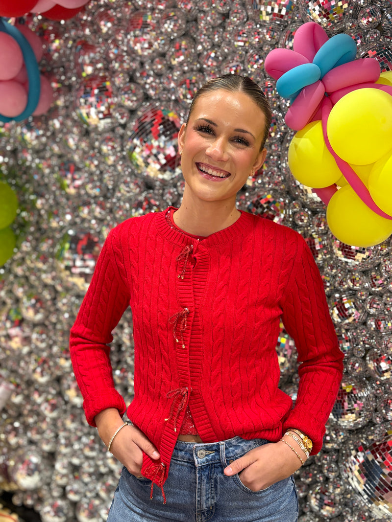 ally bow knit cardigan