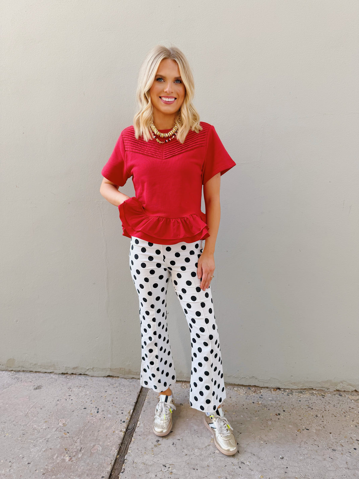 flare crop dot pants