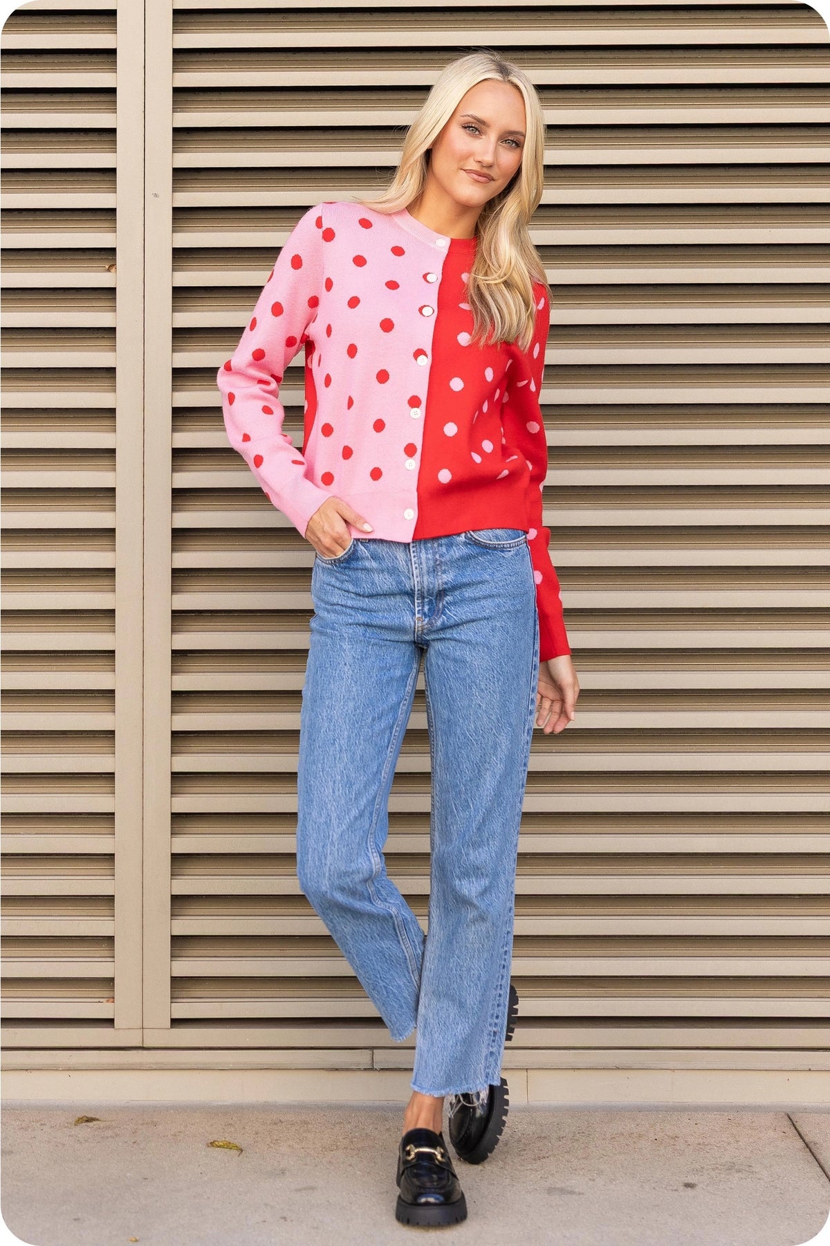 halfsies polka dot cardigan