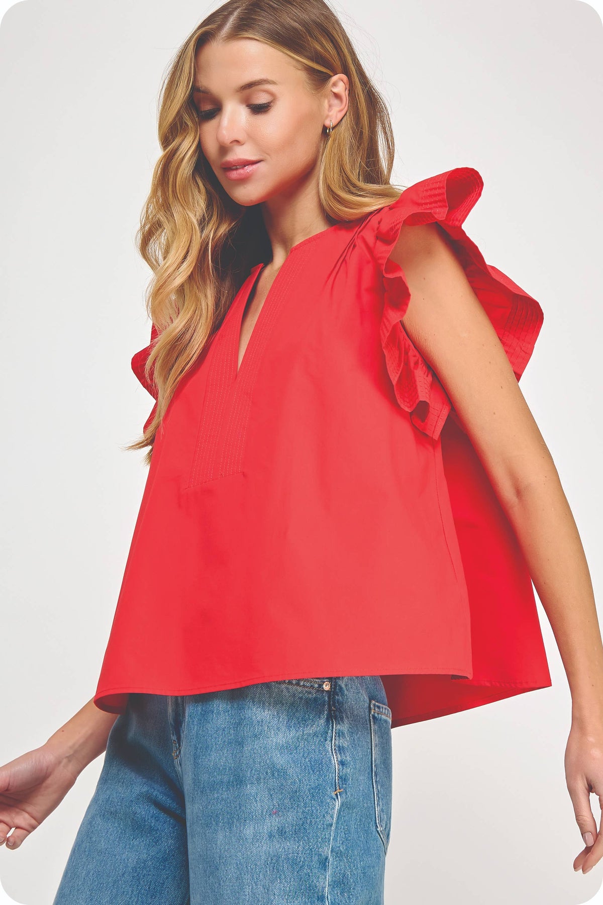 flutter ruffle sleeve poplin top