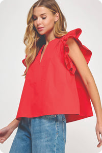 flutter ruffle sleeve poplin top