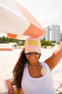ciao pink canvas trucker hat