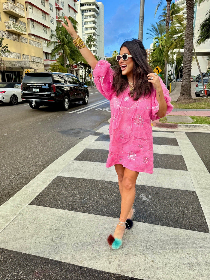 pretty in pink sequin mini dress