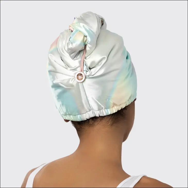 satin-wrapped hair towel
