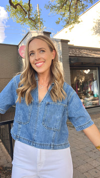 worth the risk cropped denim top