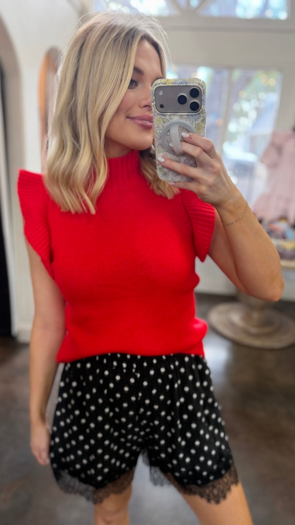 politely decline polka dot lace shorts