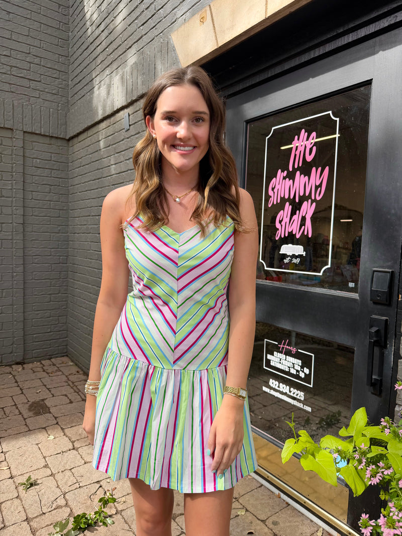 main character striped mini dress
