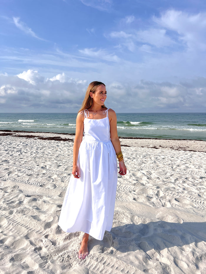 forget me not white midi dress